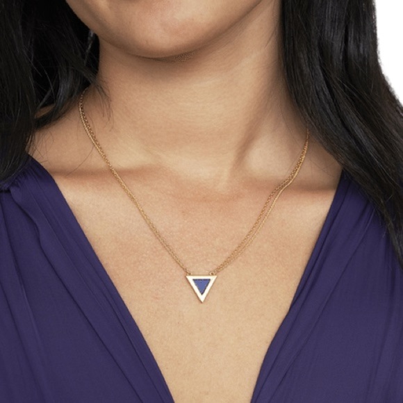 Michelle Campbell Tri-Stone Inlay Pendant  Necklace Gold/Lapis - Picture 1 of 6